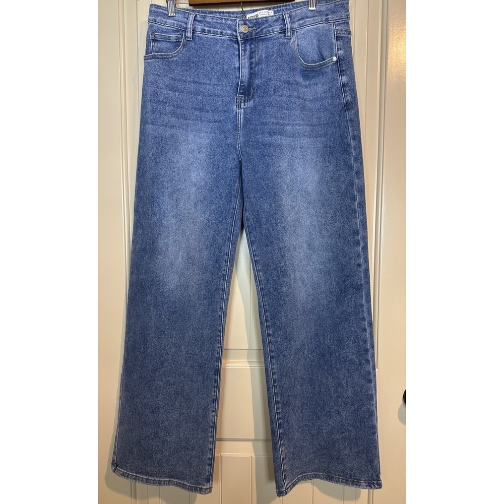 Katch Me Women's Premium Denim Light Wash Wide Leg Jeans EUR 44 / US 12 14 XXL